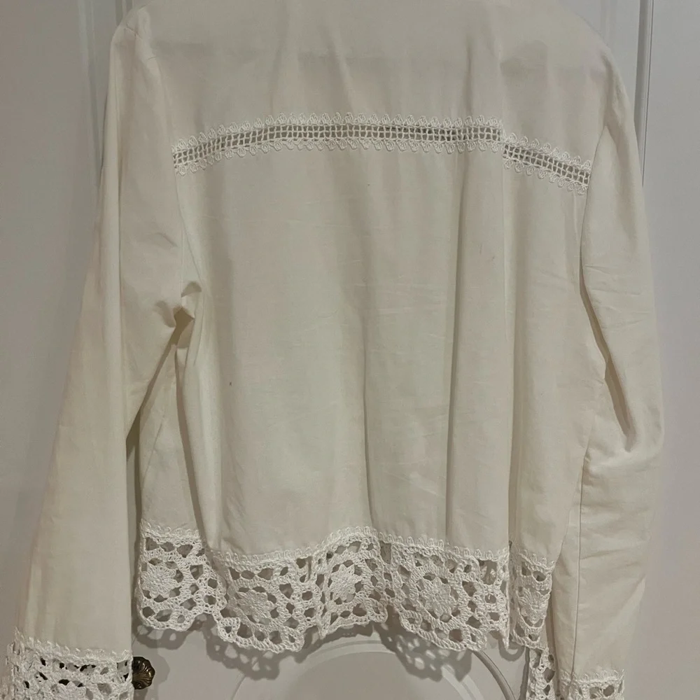 Zara women light cotton jacket with lace in white size M - Picture 2 of 4